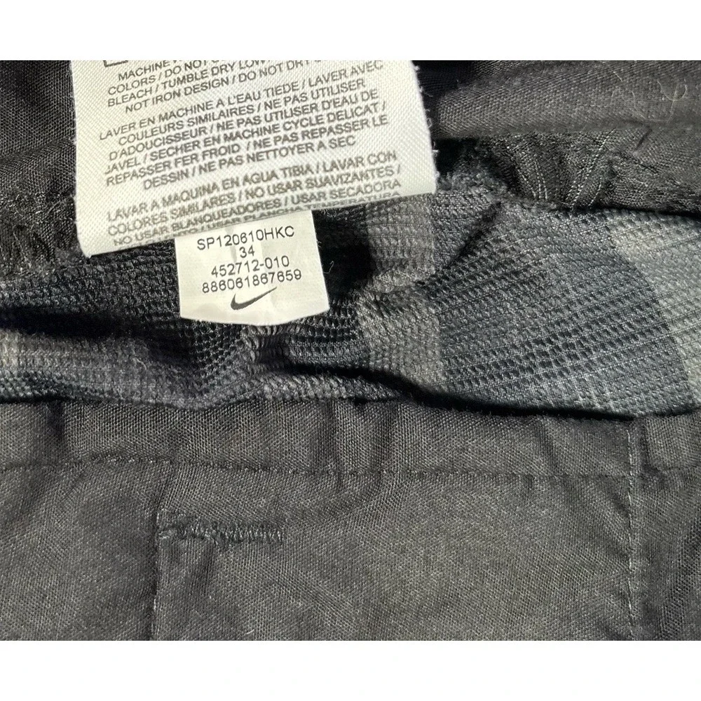 Nike‎ Golf Shorts Mens 34 Black Gray Plaid Dri Fit Performace Stretch Chino Logo